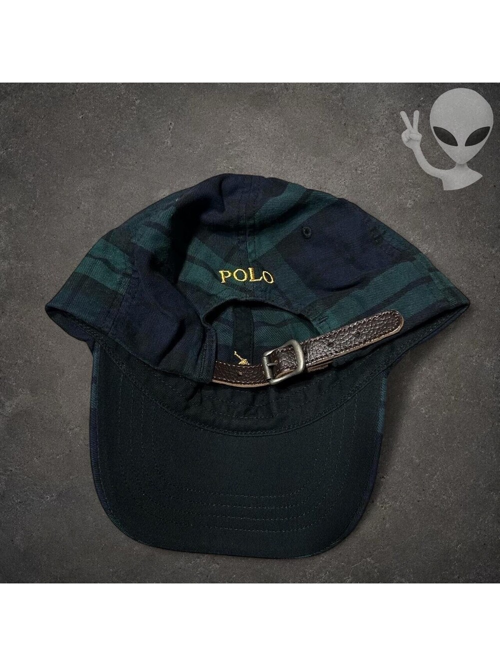 Polo Ralph Lauren Mens One Size Black Watch Tartan Plaid Hat Leather Strap - Picture 3 of 5
